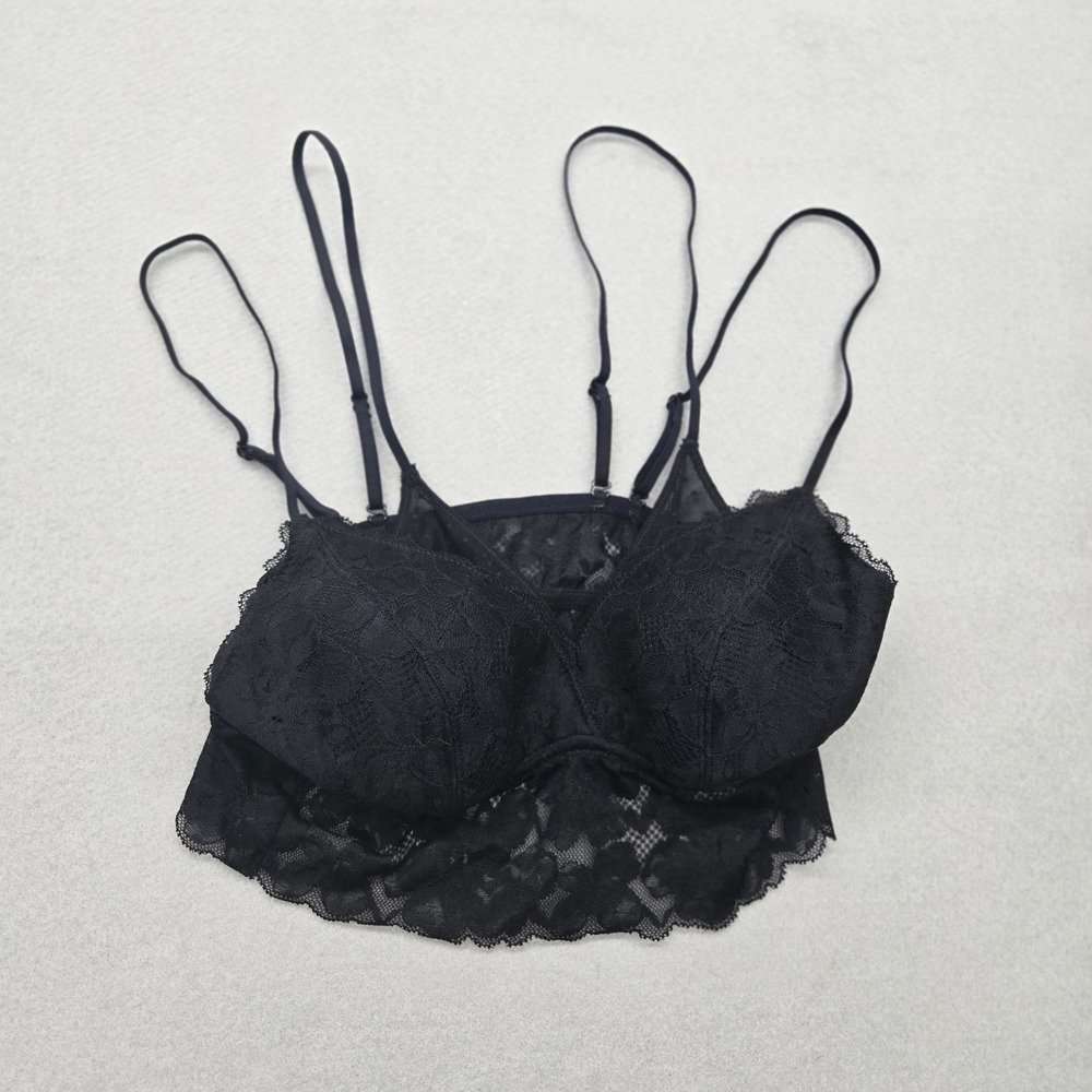 Momanda Never Boring Black Lace Longline Wireless Nursing Bralette Small EUC